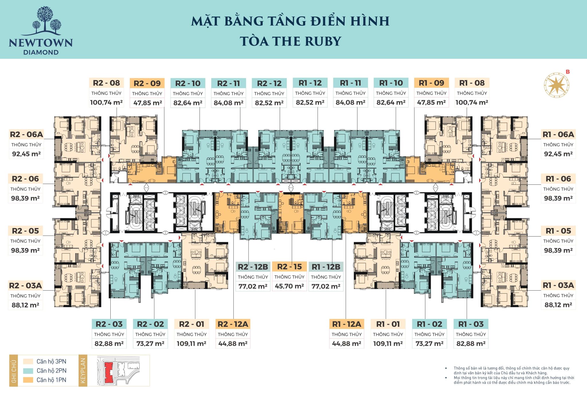Thiết kế mặt bằng tòa Ruby (M1) tại chung cư Newtown Diamond